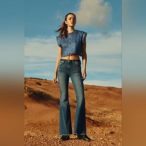 KanCan Cleo Mid Rise Raw Hem Flare Jeans Dark Wash